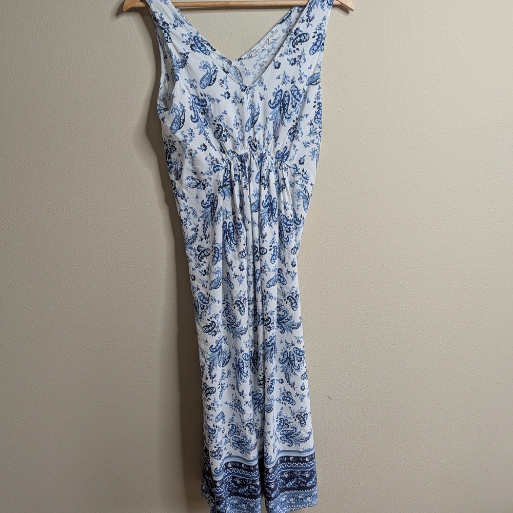 Lucky Brand Paisley Maxi Dress Womens Small Blue White Sleeveless Boho